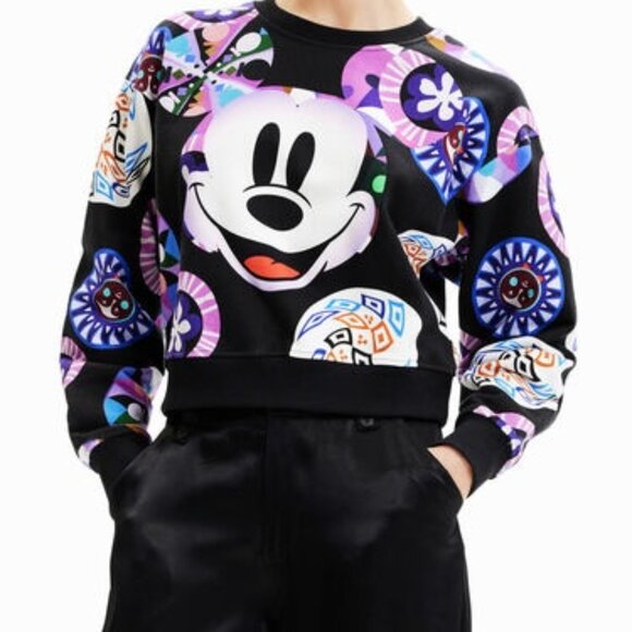 Desigual  Mickey Mouse Illustrated Cropped Sweatshirt - Size M - Picture 1 of 8
